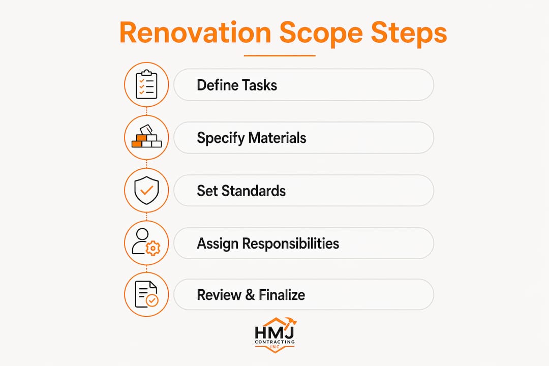 Infographic showing five steps of renovation scope definition