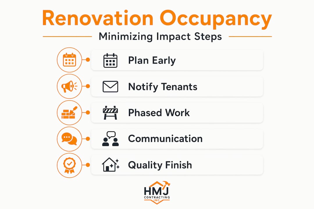 Infographic depicting steps to minimize occupancy loss during renovation