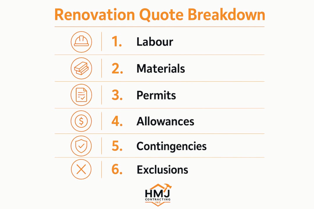 Infographic showing numbered renovation quote components