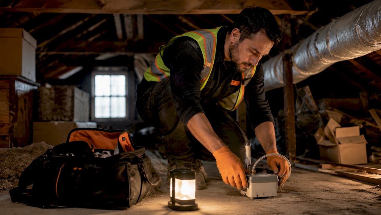 Asbestos professional conducting air sampling
