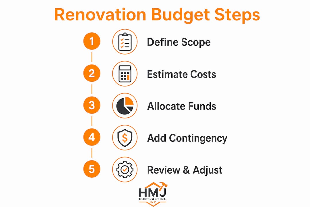 Infographic illustrating five steps to create renovation budget