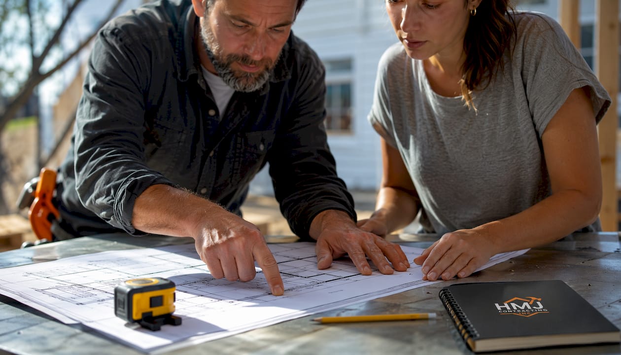 Hands reviewing structural engineering renovation plans