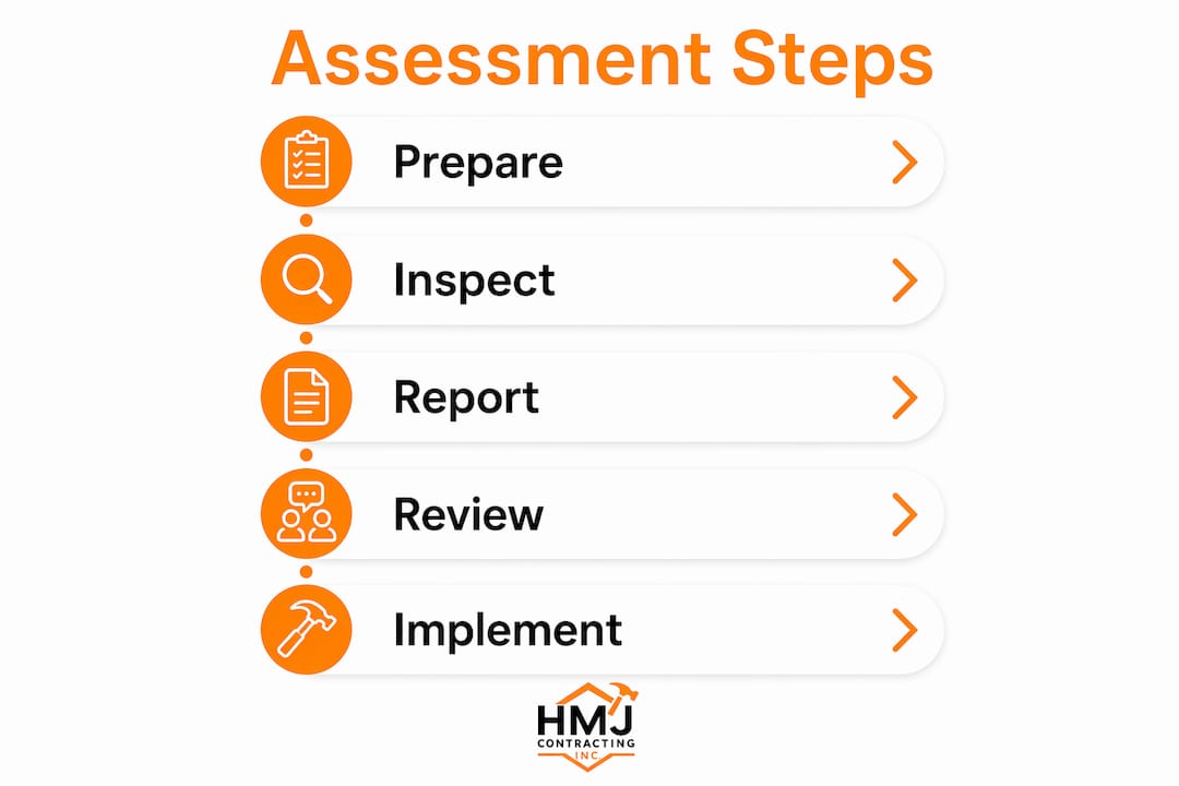 Infographic showing five steps of structural assessment process