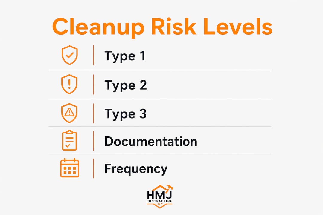 Infographic illustrating cleanup risk levels and procedures