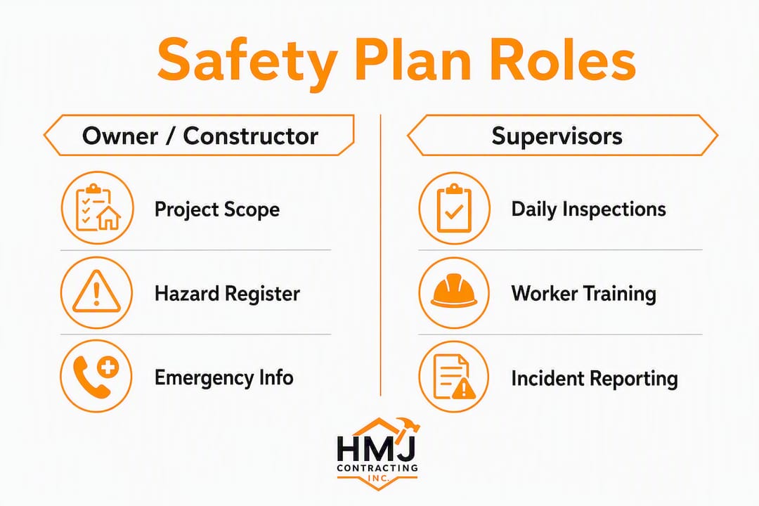 Infographic presenting renovation safety plan key roles