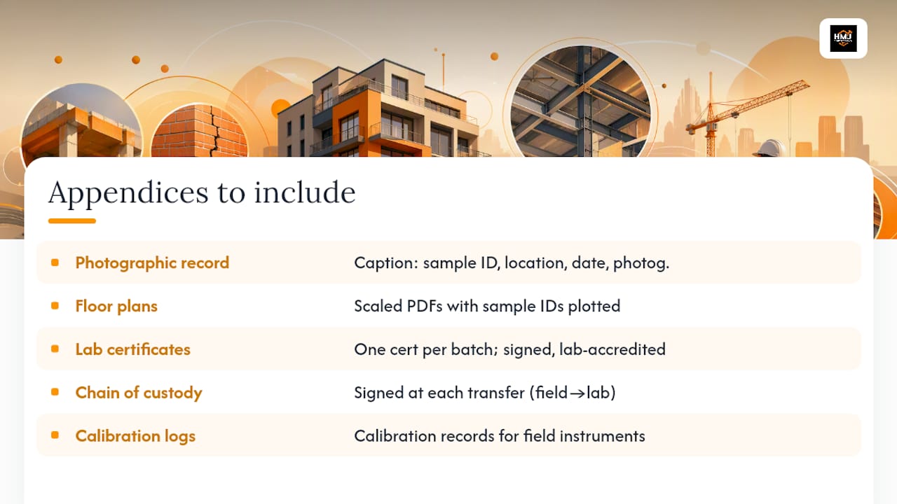 What appendices should come with the report? — overview diagram