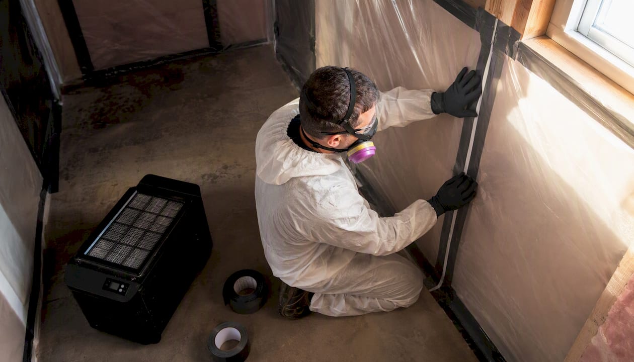 Technician checking containment seams with smoke pen